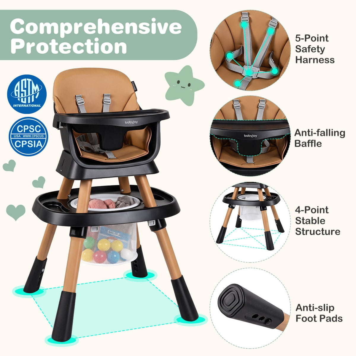 16-in-1 Baby High Chair with Activity Center and Booster Seat for Babies and Toddlers-Black-High Chairs-DECOROLALA