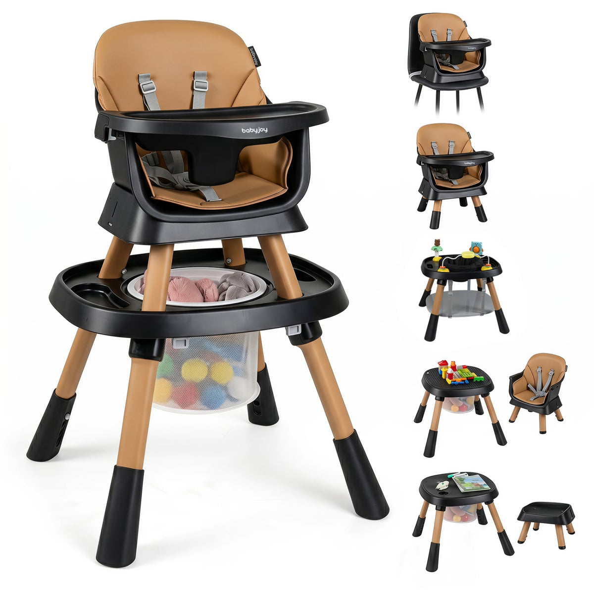 16-in-1 Baby High Chair with Activity Center and Booster Seat for Babies and Toddlers-Black-High Chairs-DECOROLALA