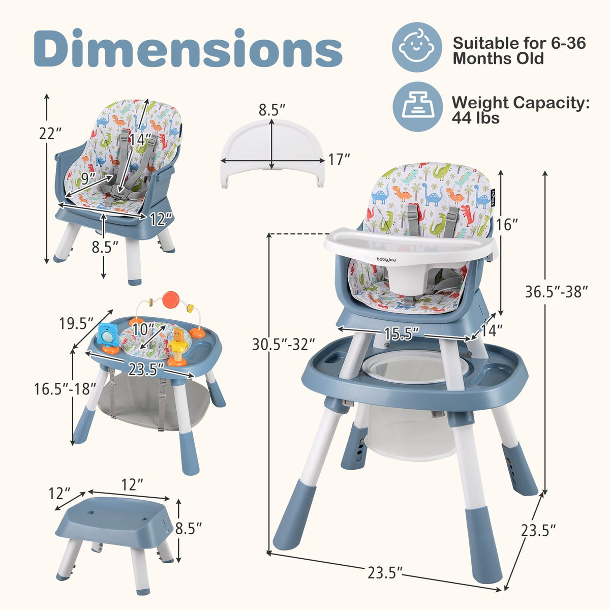 16-in-1 Baby High Chair with Activity Center and Booster Seat for Babies and Toddlers-Celadon-High Chairs-DECOROLALA