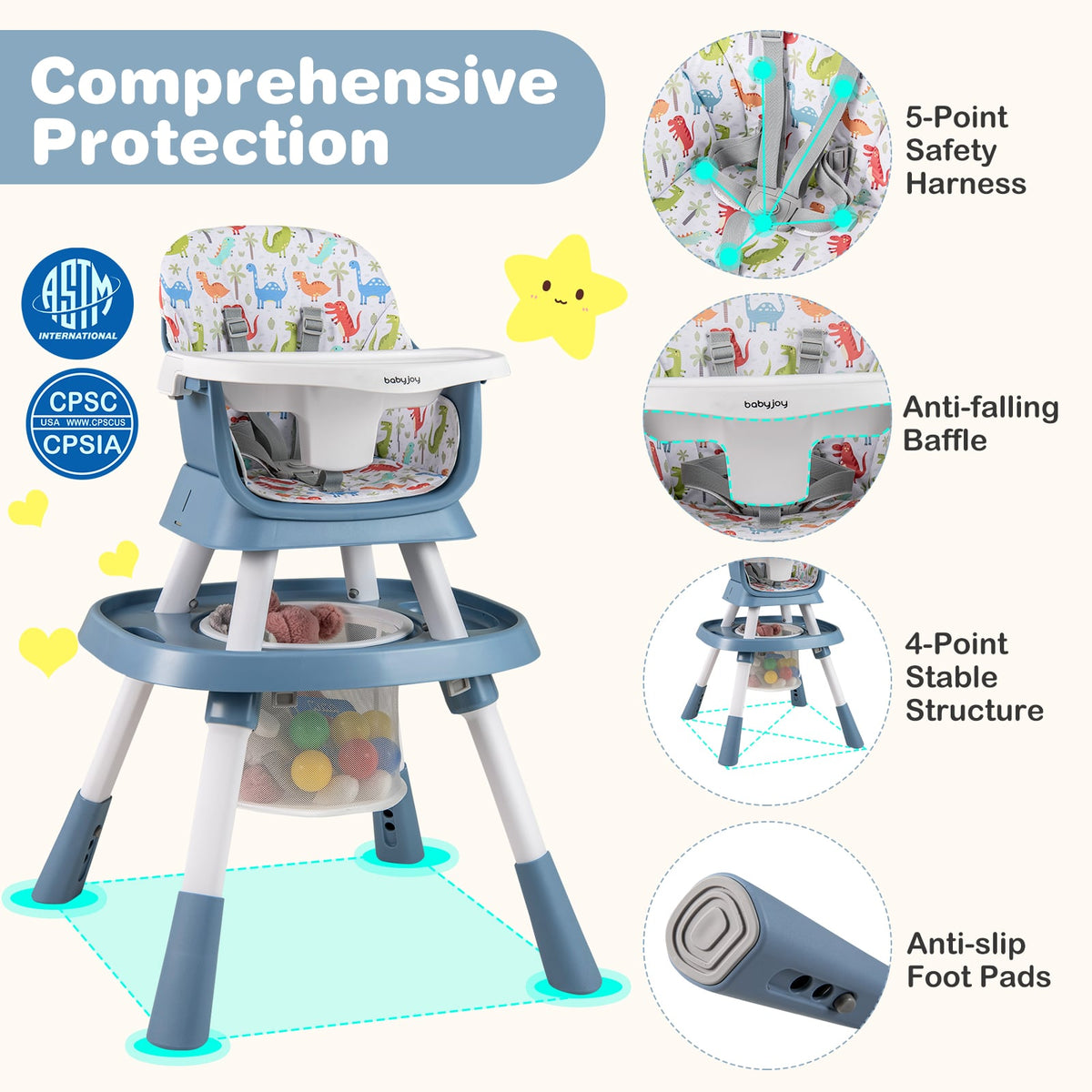 16-in-1 Baby High Chair with Activity Center and Booster Seat for Babies and Toddlers-Celadon-High Chairs-DECOROLALA