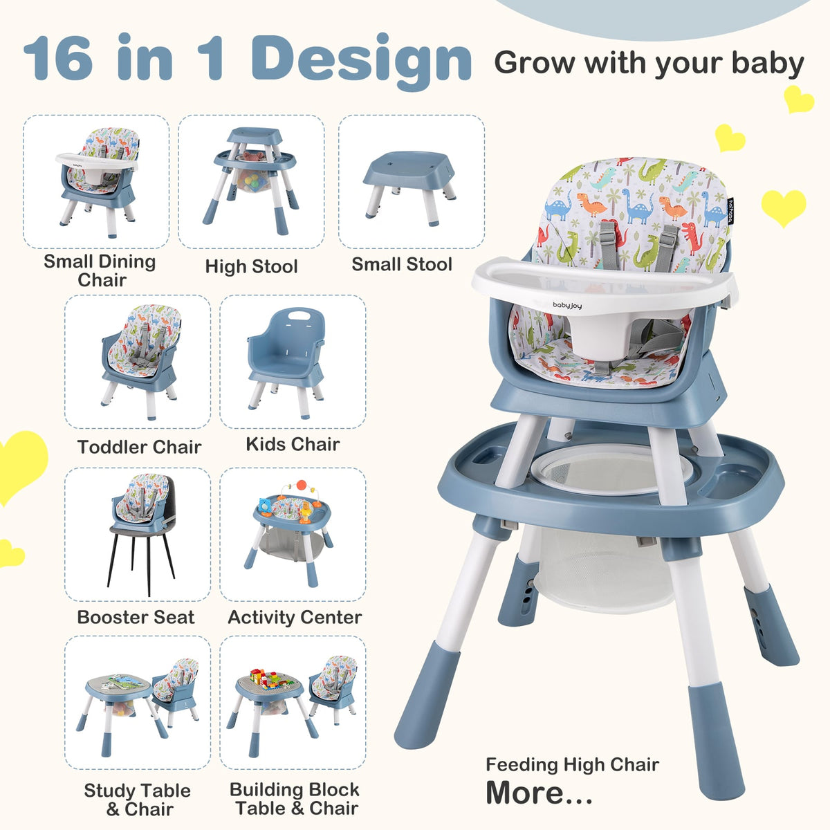 16-in-1 Baby High Chair with Activity Center and Booster Seat for Babies and Toddlers-Celadon-High Chairs-DECOROLALA