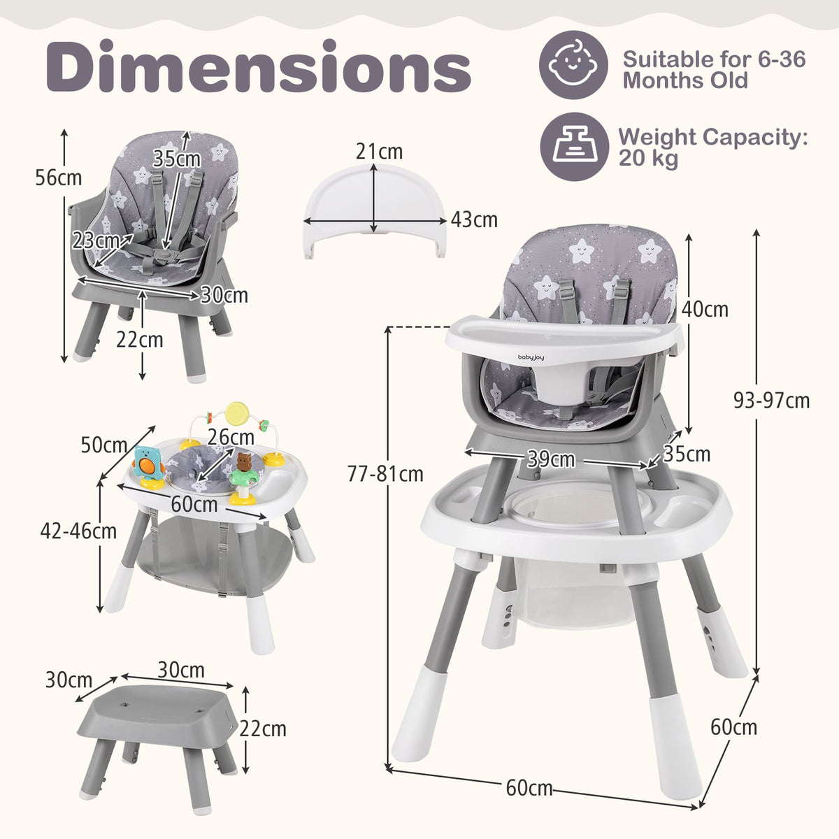 16-in-1 Baby High Chair with Activity Center and Booster Seat for Babies and Toddlers-Grey-High Chairs-DECOROLALA