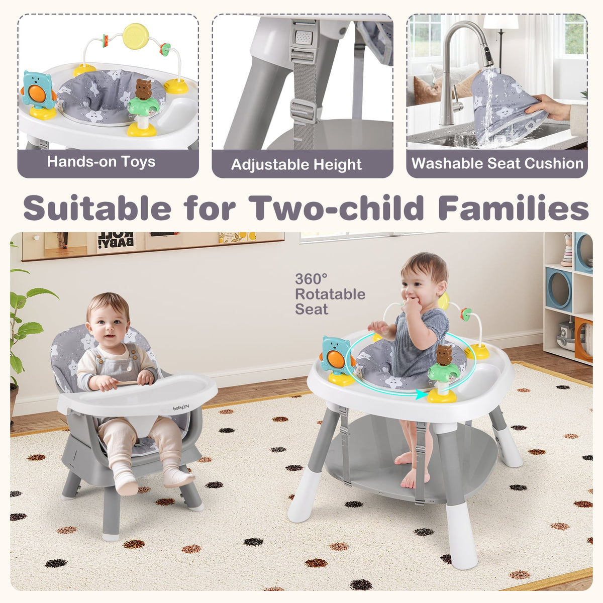16-in-1 Baby High Chair with Activity Center and Booster Seat for Babies and Toddlers-Grey-High Chairs-DECOROLALA