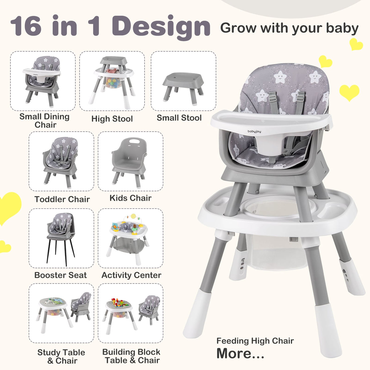 16-in-1 Baby High Chair with Activity Center and Booster Seat for Babies and Toddlers-Grey-High Chairs-DECOROLALA