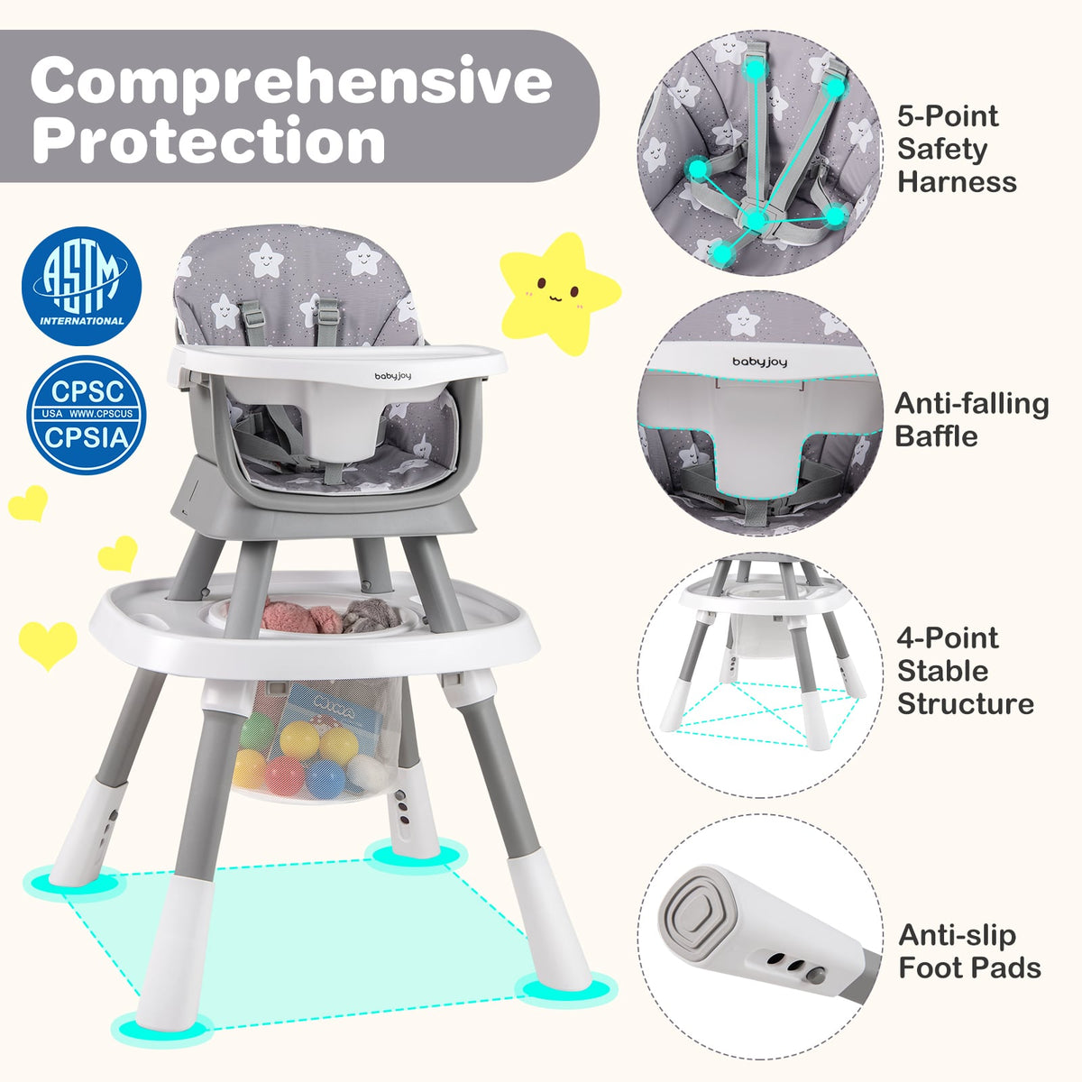 16-in-1 Baby High Chair with Activity Center and Booster Seat for Babies and Toddlers-Grey-High Chairs-DECOROLALA