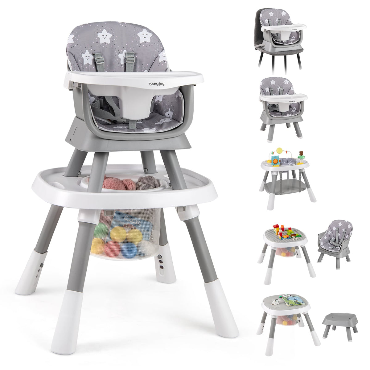 16-in-1 Baby High Chair with Activity Center and Booster Seat for Babies and Toddlers-Grey-High Chairs-DECOROLALA