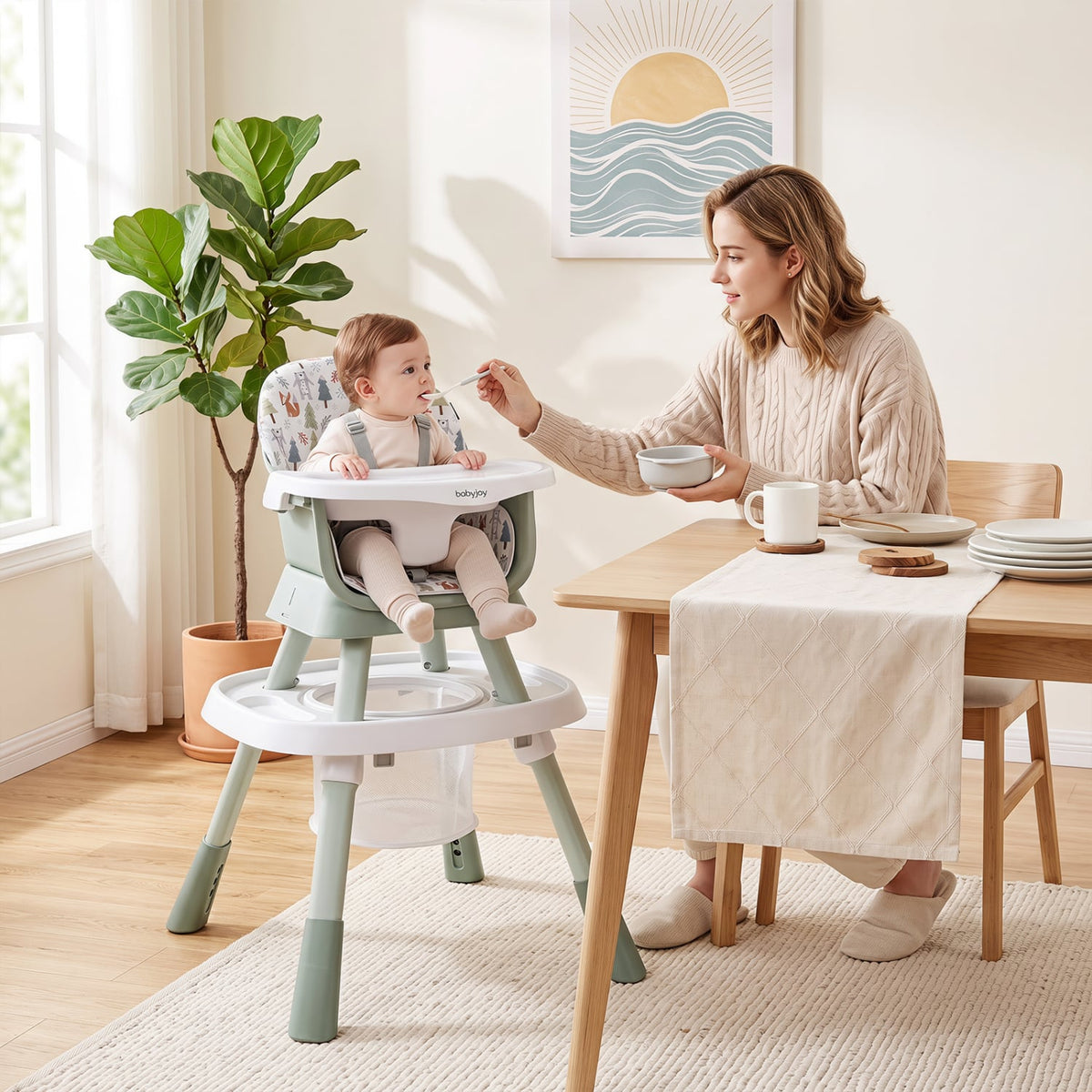 16-in-1 Baby High Chair with Activity Center and Booster Seat for Babies and Toddlers-Light Green-High Chairs-DECOROLALA
