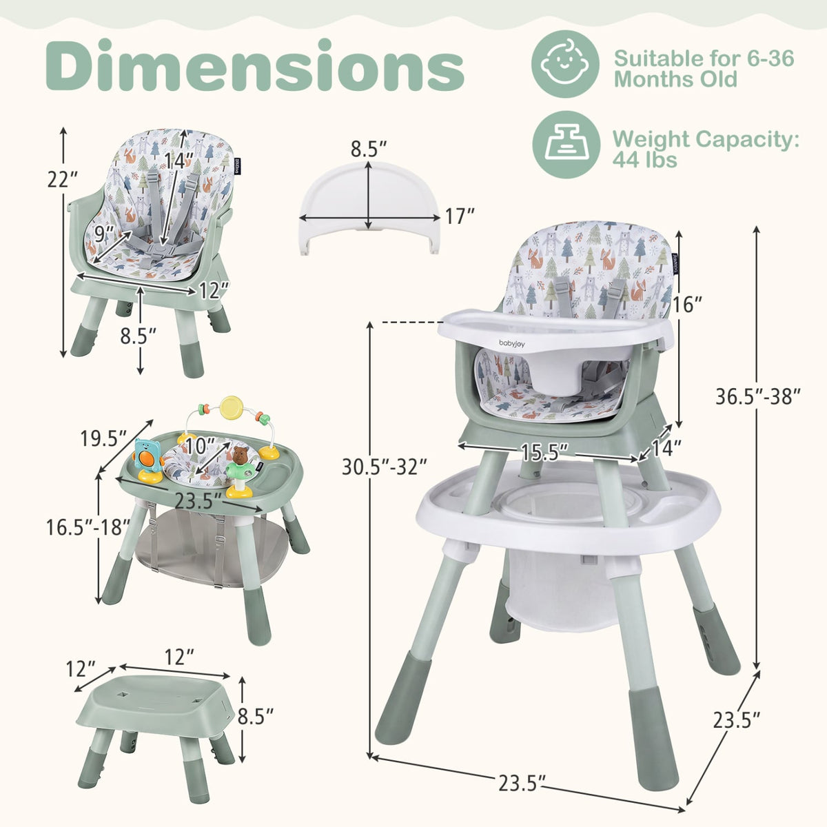 16-in-1 Baby High Chair with Activity Center and Booster Seat for Babies and Toddlers-Light Green-High Chairs-DECOROLALA