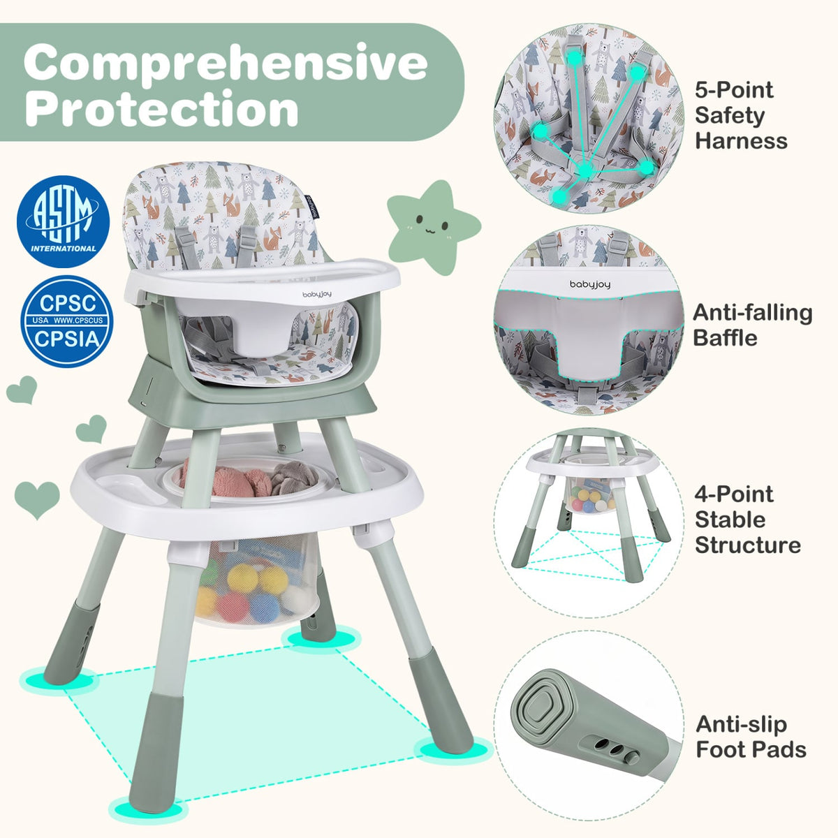 16-in-1 Baby High Chair with Activity Center and Booster Seat for Babies and Toddlers-Light Green-High Chairs-DECOROLALA