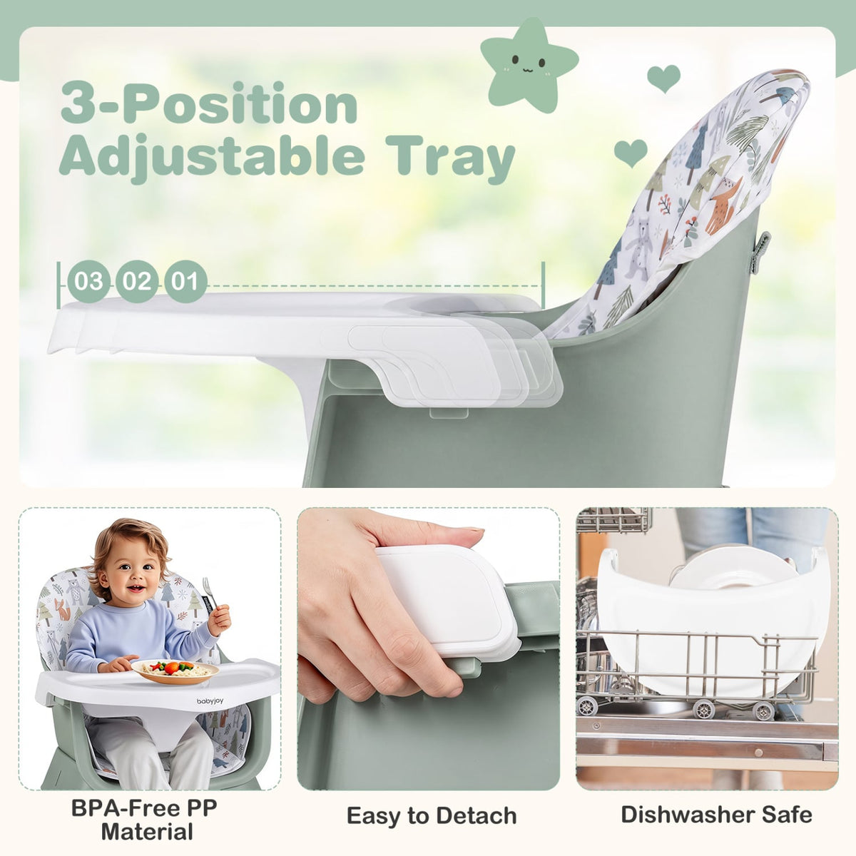 16-in-1 Baby High Chair with Activity Center and Booster Seat for Babies and Toddlers-Light Green-High Chairs-DECOROLALA
