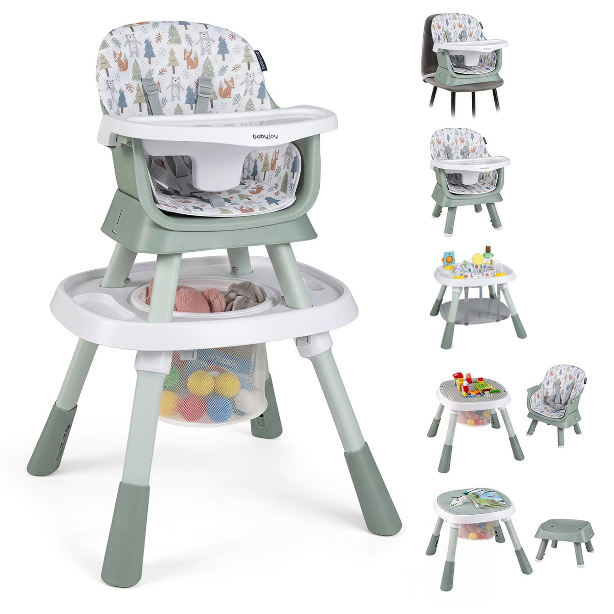 16-in-1 Baby High Chair with Activity Center and Booster Seat for Babies and Toddlers-Light Green-High Chairs-DECOROLALA