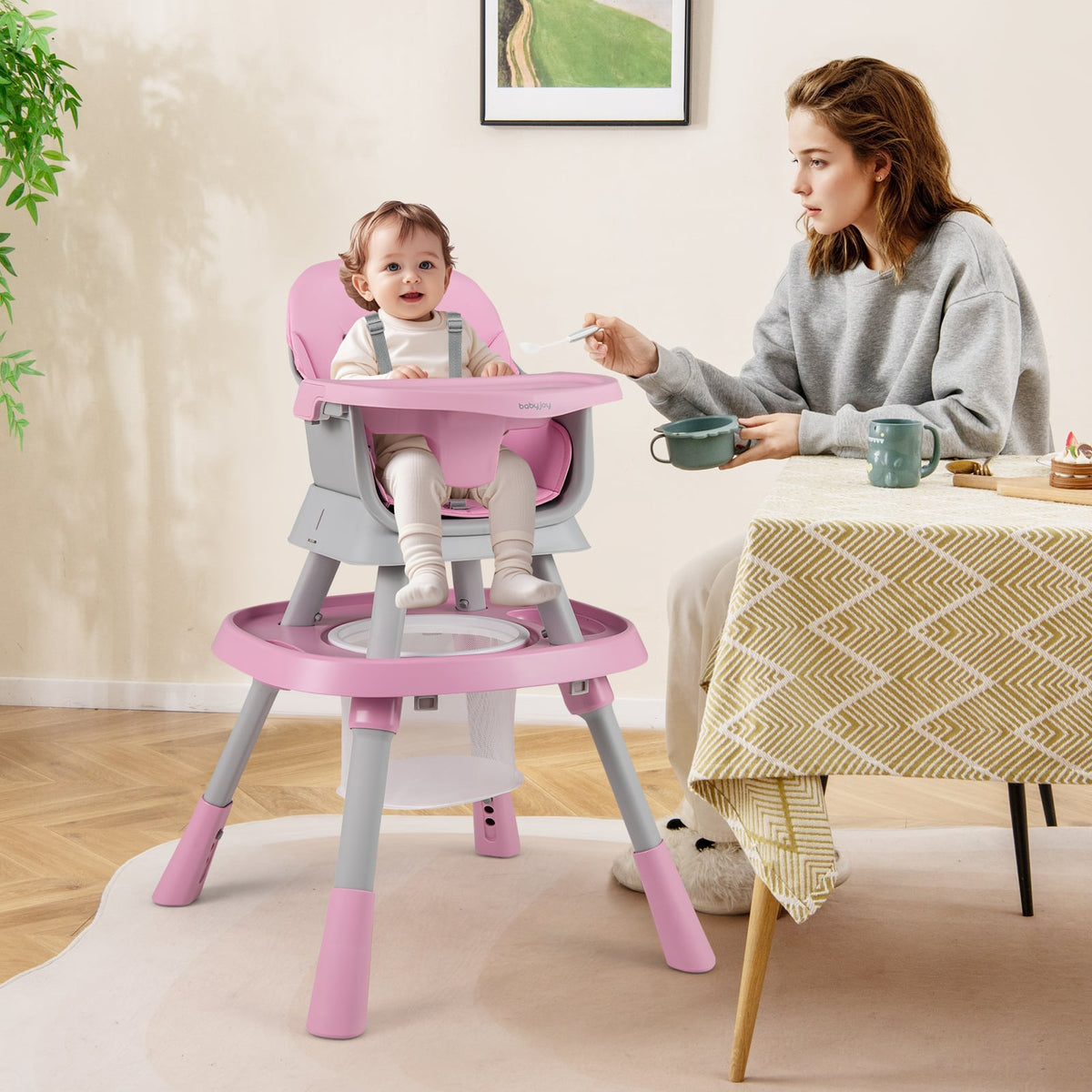 16-in-1 Baby High Chair with Activity Center and Booster Seat for Babies and Toddlers-Pink-High Chairs-DECOROLALA