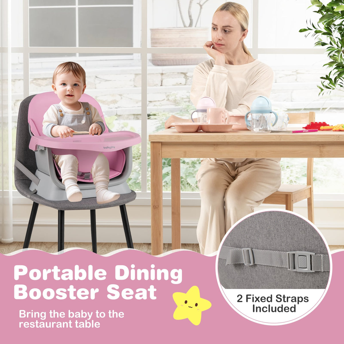 16-in-1 Baby High Chair with Activity Center and Booster Seat for Babies and Toddlers-Pink-High Chairs-DECOROLALA
