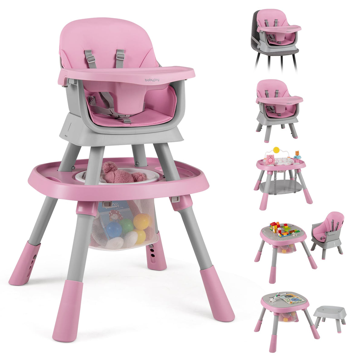 16-in-1 Baby High Chair with Activity Center and Booster Seat for Babies and Toddlers-Pink-High Chairs-DECOROLALA