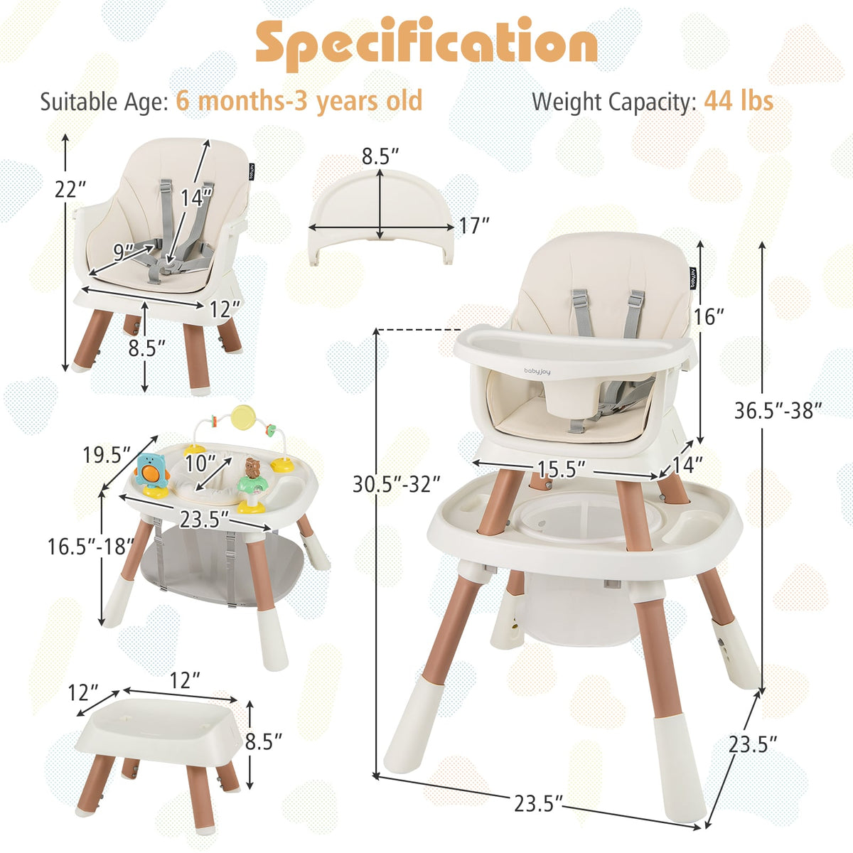 16-in-1 Baby High Chair with Activity Center and Booster Seat for Babies and Toddlers-White-High Chairs-DECOROLALA
