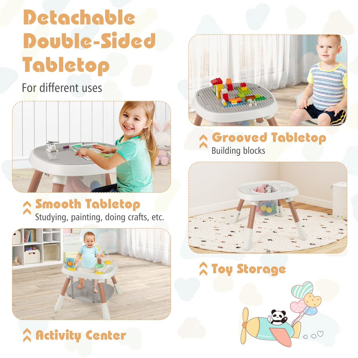 16-in-1 Baby High Chair with Activity Center and Booster Seat for Babies and Toddlers-White-High Chairs-DECOROLALA
