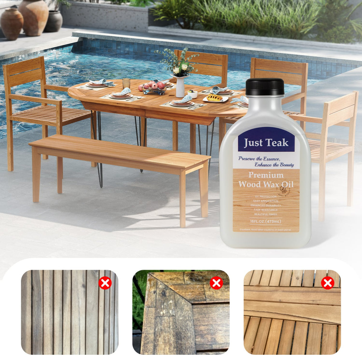 16 oz Wood Oil Cleaner and Brightener for Outdoor and Indoor Furniture Set of 2-Outdoor Furniture Accessories-DECOROLALA