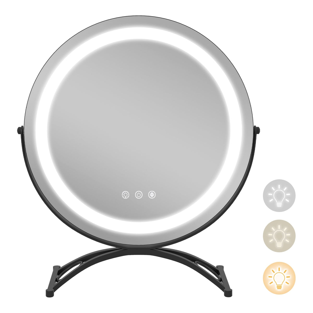 16 x 16 Inch Round LED Vanity Mirror with 3-Color Lighting and Brightness Dimming-Black-Makeup Vanities-DECOROLALA