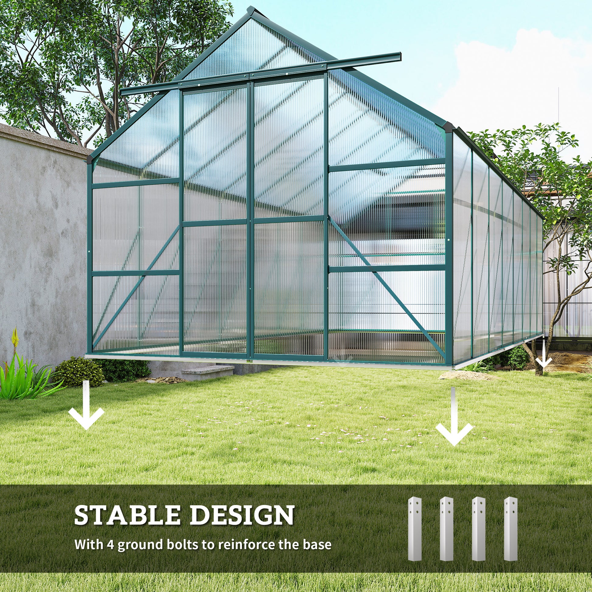 16' x 8' Aluminum Polycarbonate Greenhouse - Green-DECOROLALA