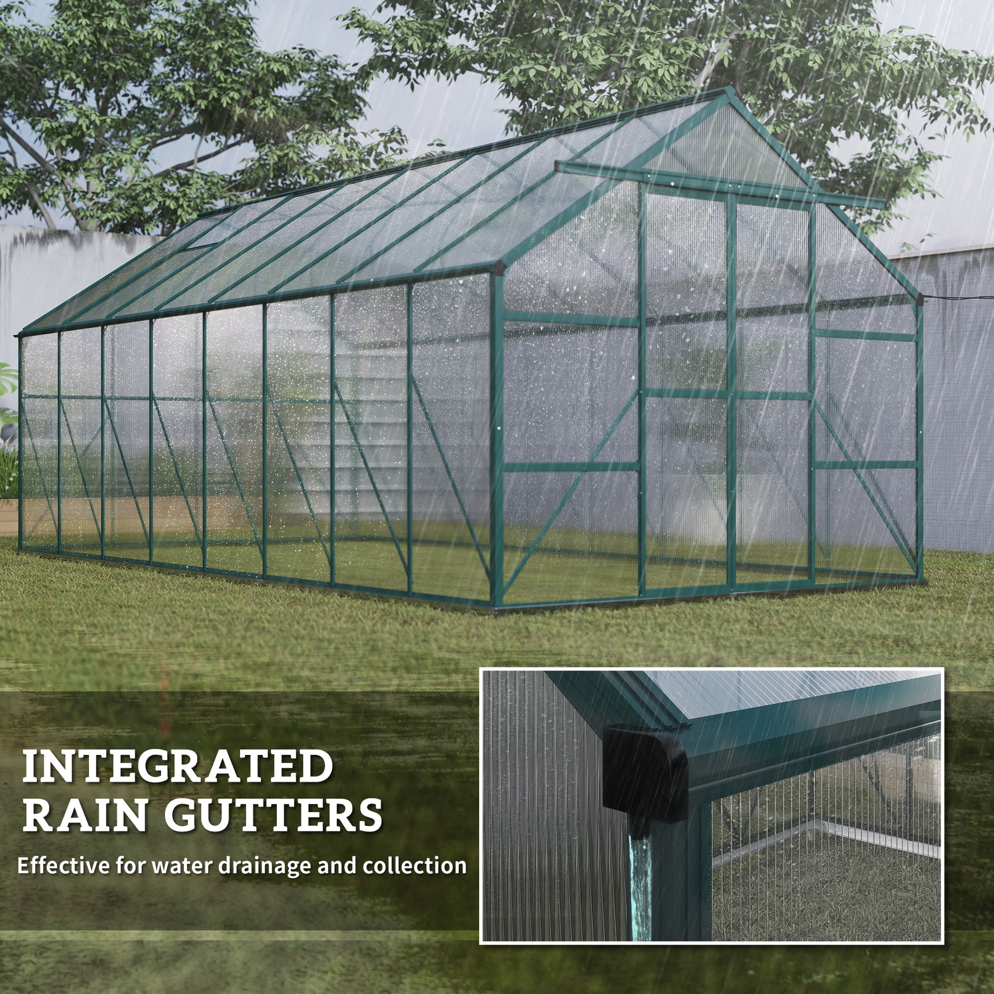 16' x 8' Aluminum Polycarbonate Greenhouse - Green-DECOROLALA