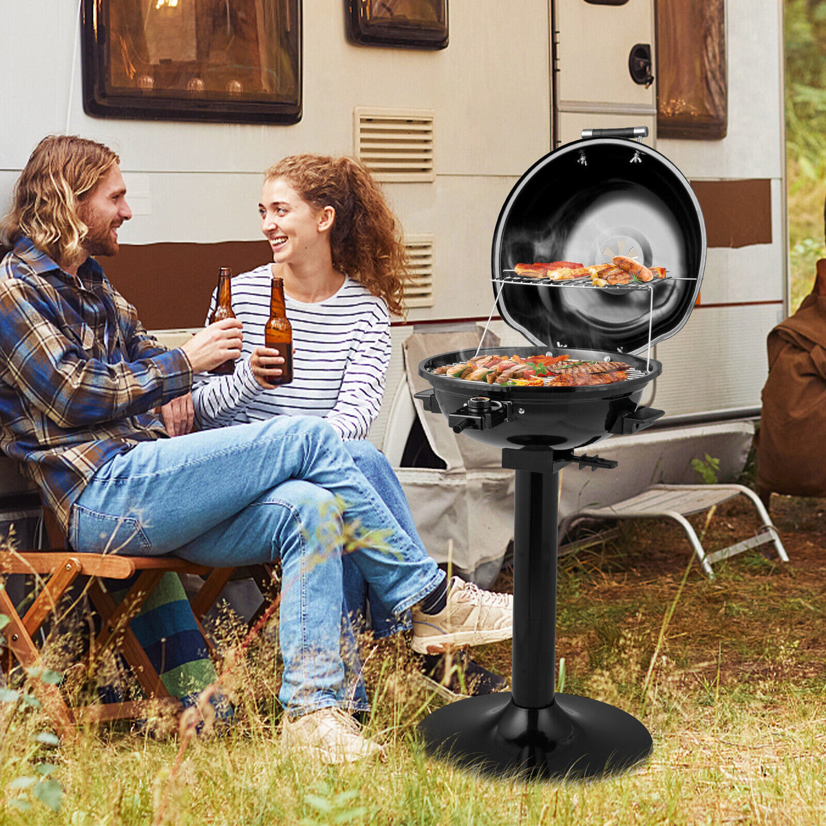 1600W Electric BBQ Grill with Removable Non-Stick Warming Rack-Outdoor Grills-DECOROLALA