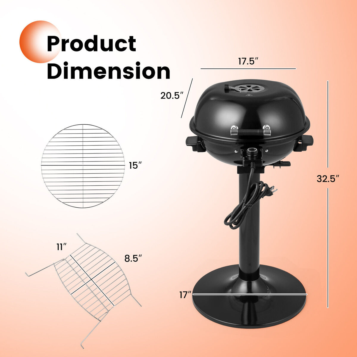 1600W Electric BBQ Grill with Removable Non-Stick Warming Rack-Outdoor Grills-DECOROLALA