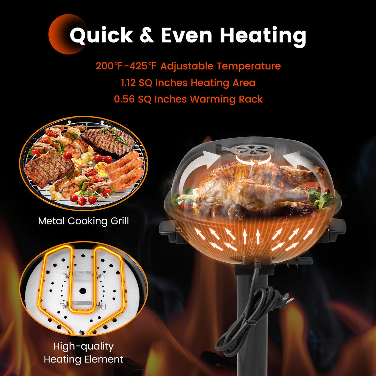 1600W Electric BBQ Grill with Removable Non-Stick Warming Rack-Outdoor Grills-DECOROLALA