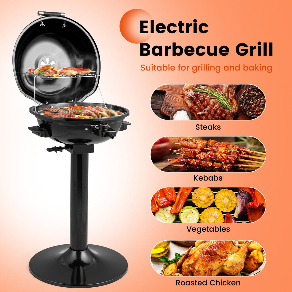 1600W Electric BBQ Grill with Removable Non-Stick Warming Rack-Outdoor Grills-DECOROLALA