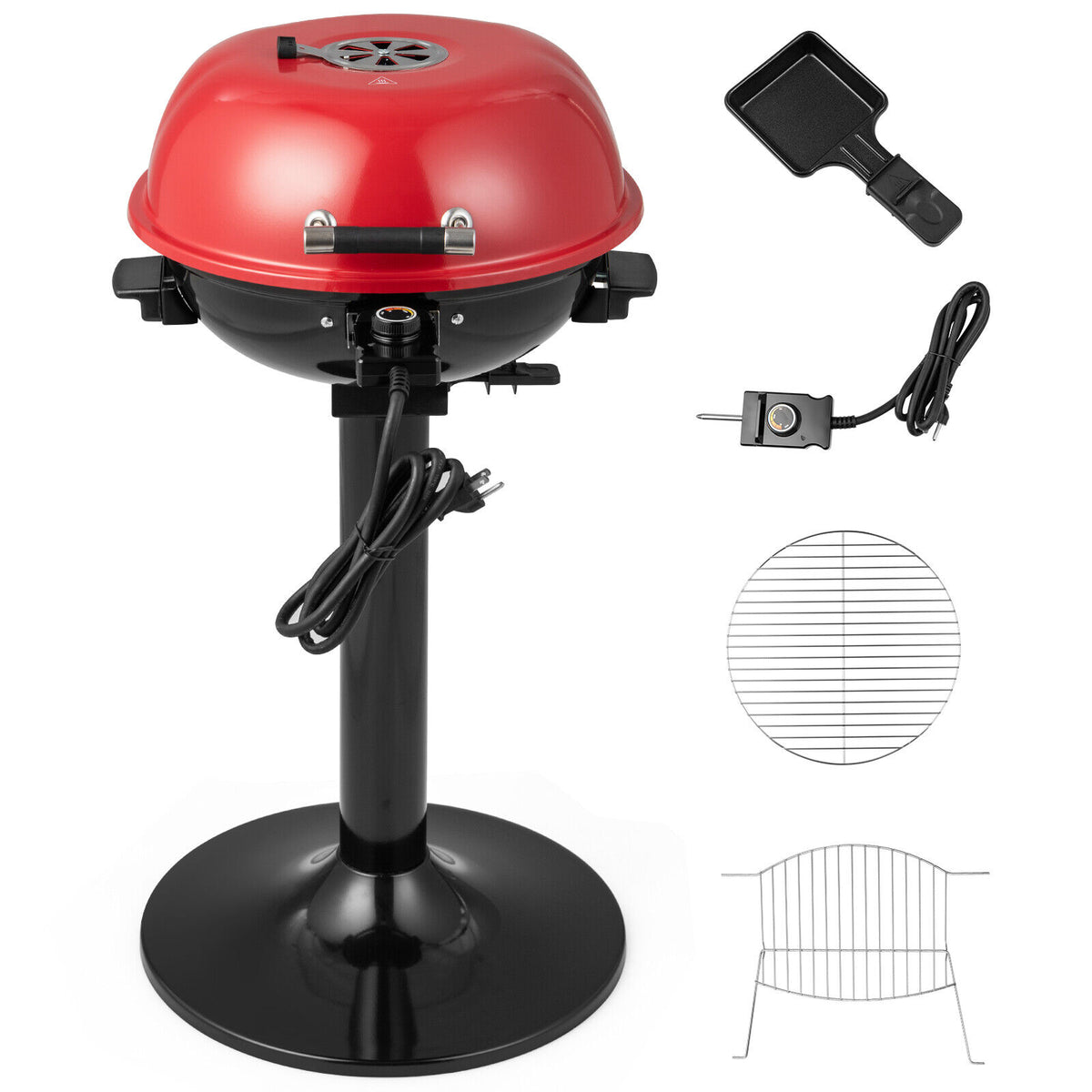 1600W Electric BBQ Grill with Removable Non-Stick Warming Rack-Red-Outdoor Grills-DECOROLALA