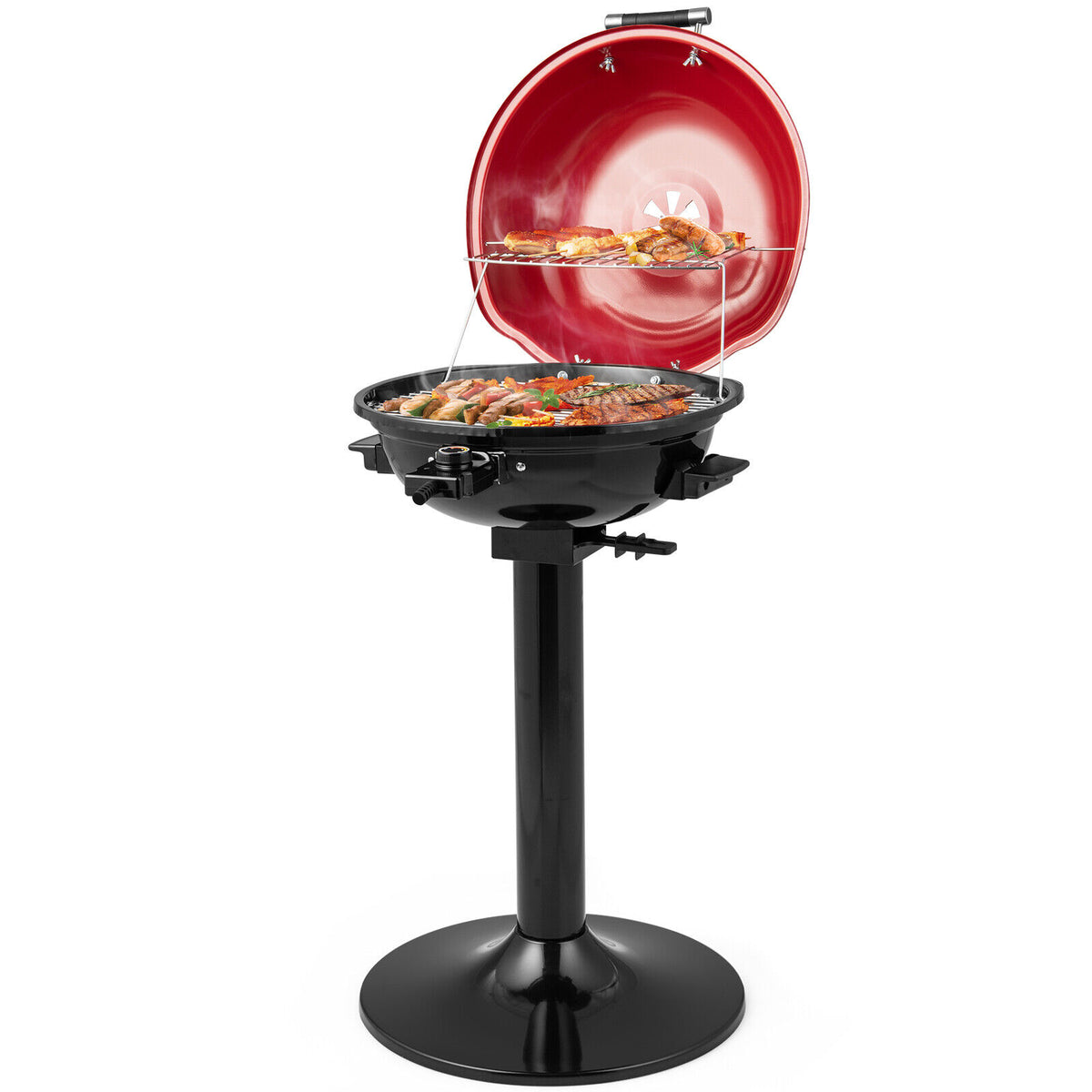 1600W Electric BBQ Grill with Removable Non-Stick Warming Rack-Red-Outdoor Grills-DECOROLALA