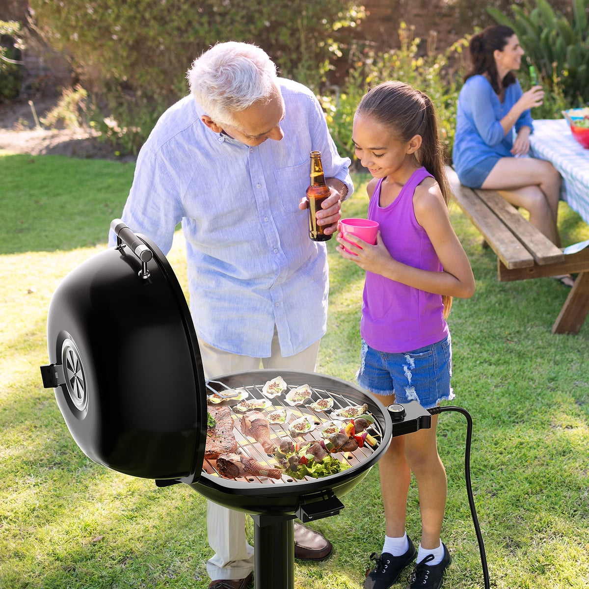 1600W Portable Electric BBQ Grill with Removable Non-Stick Rack-Black-Outdoor Grills-DECOROLALA