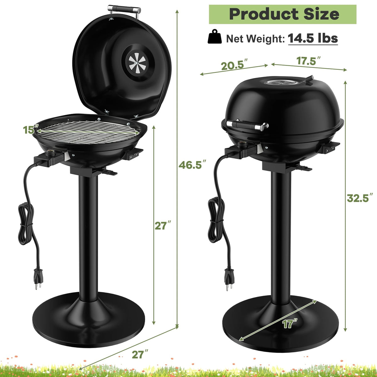 1600W Portable Electric BBQ Grill with Removable Non-Stick Rack-Black-Outdoor Grills-DECOROLALA