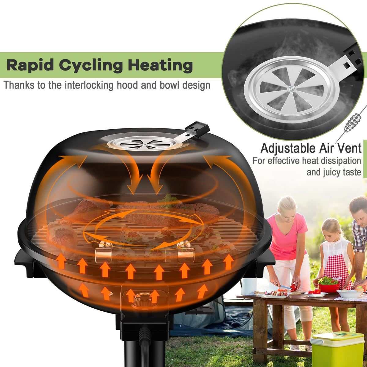 1600W Portable Electric BBQ Grill with Removable Non-Stick Rack-Black-Outdoor Grills-DECOROLALA