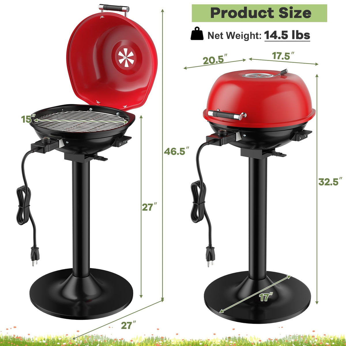 1600W Portable Electric BBQ Grill with Removable Non-Stick Rack-Black & Red-Outdoor Grills-DECOROLALA