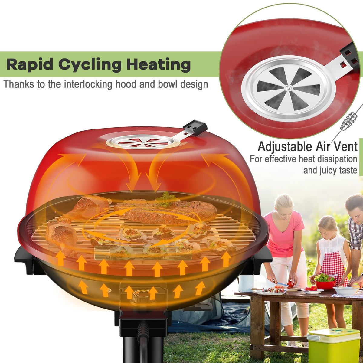1600W Portable Electric BBQ Grill with Removable Non-Stick Rack-Black & Red-Outdoor Grills-DECOROLALA