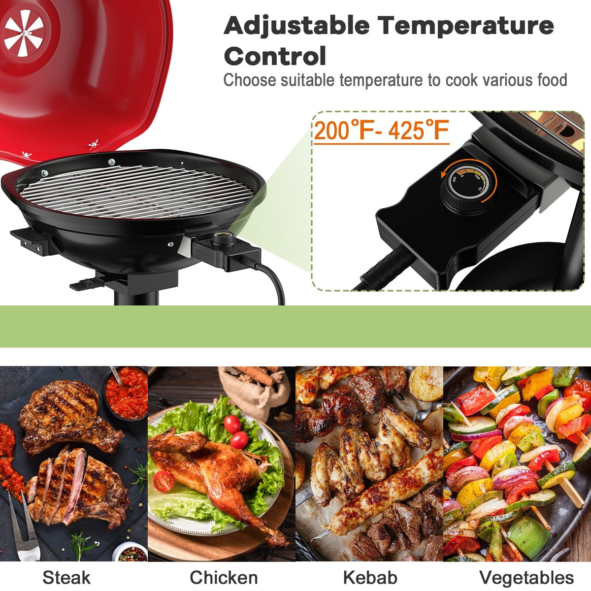 1600W Portable Electric BBQ Grill with Removable Non-Stick Rack-Black & Red-Outdoor Grills-DECOROLALA