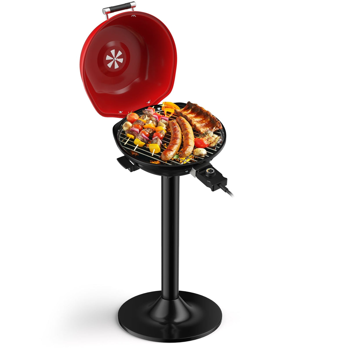 1600W Portable Electric BBQ Grill with Removable Non-Stick Rack-Black & Red-Outdoor Grills-DECOROLALA