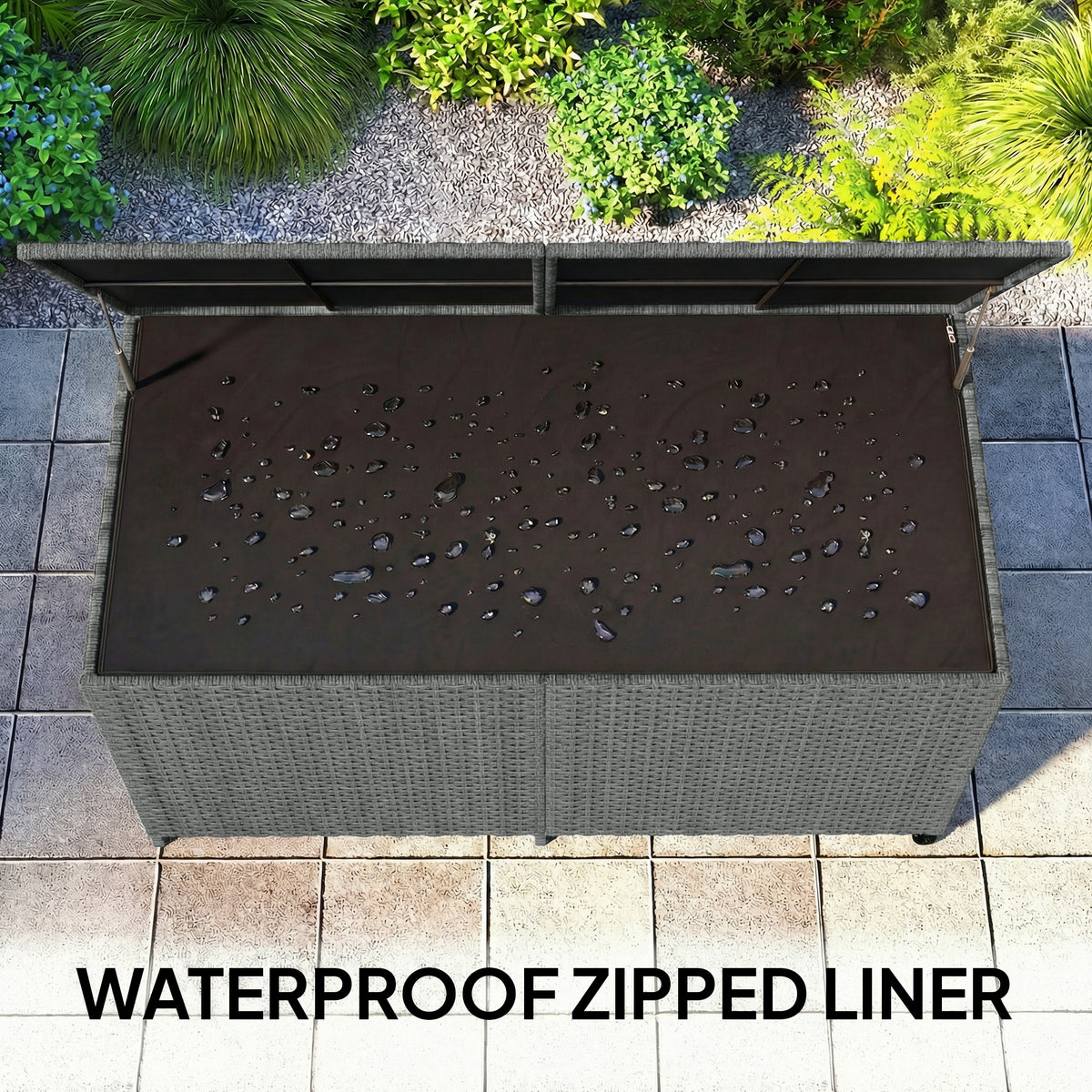 162 Gallon Rattan Deck Box with Wheels - Dark Grey-Outdoor Storage Boxes-DECOROLALA
