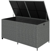 162 Gallon Rattan Deck Box with Wheels - Dark Grey-Outdoor Storage Boxes-DECOROLALA