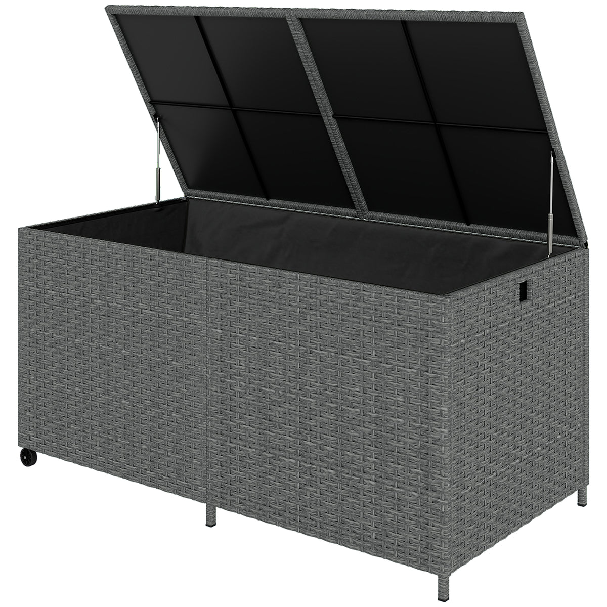 162 Gallon Rattan Deck Box with Wheels - Dark Grey-Outdoor Storage Boxes-DECOROLALA