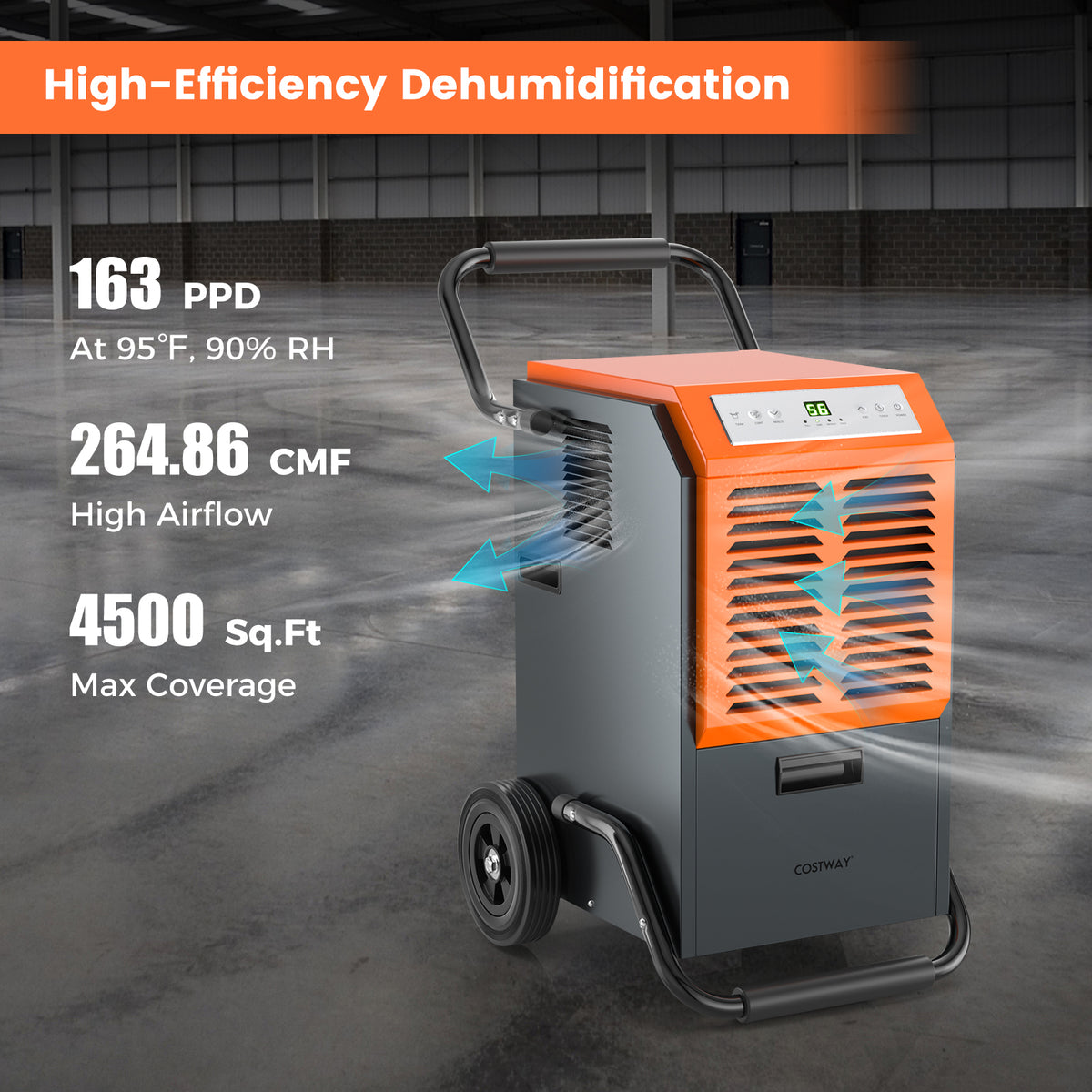 163 Pints Commercial Dehumidifier with Drain Hose and 24H Timer-Gray-Dehumidifiers-DECOROLALA