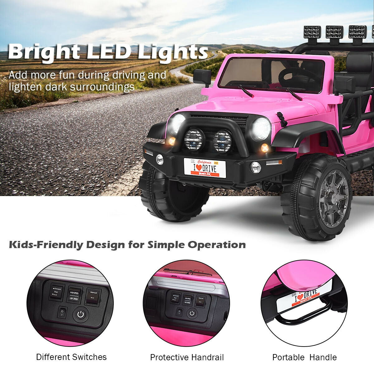 12V 2-Seater Ride on Car Truck with Remote Control and Storage Room
