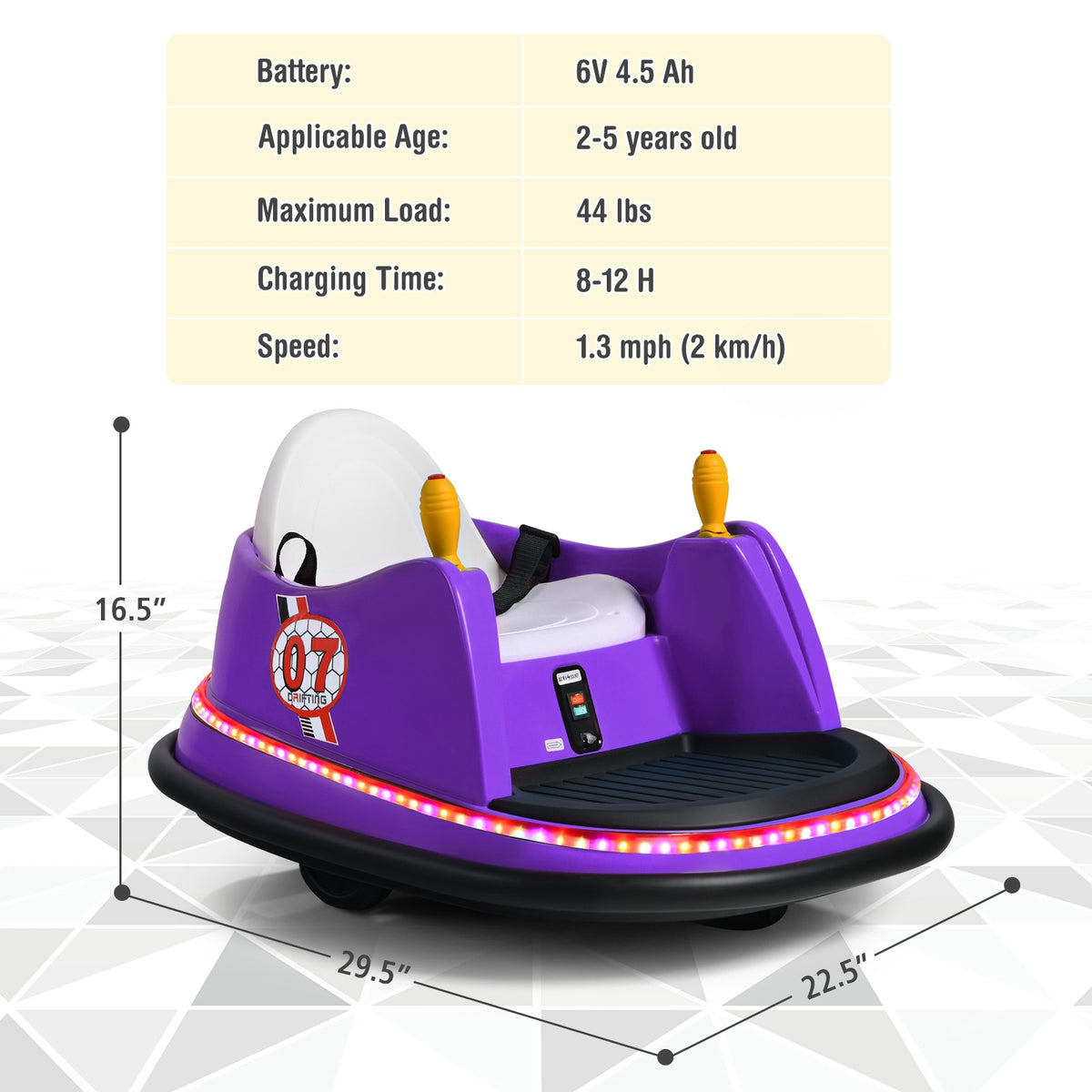 12V Electric Kids Ride On Bumper Car with Flashing Lights for Toddlers