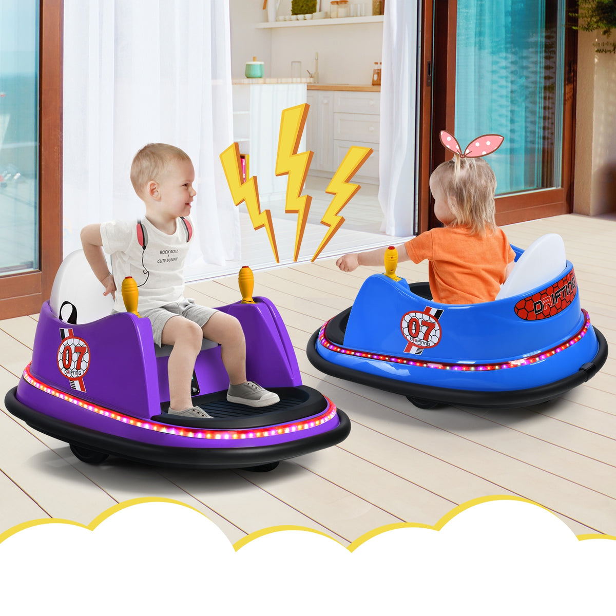 12V Electric Kids Ride On Bumper Car with Flashing Lights for Toddlers
