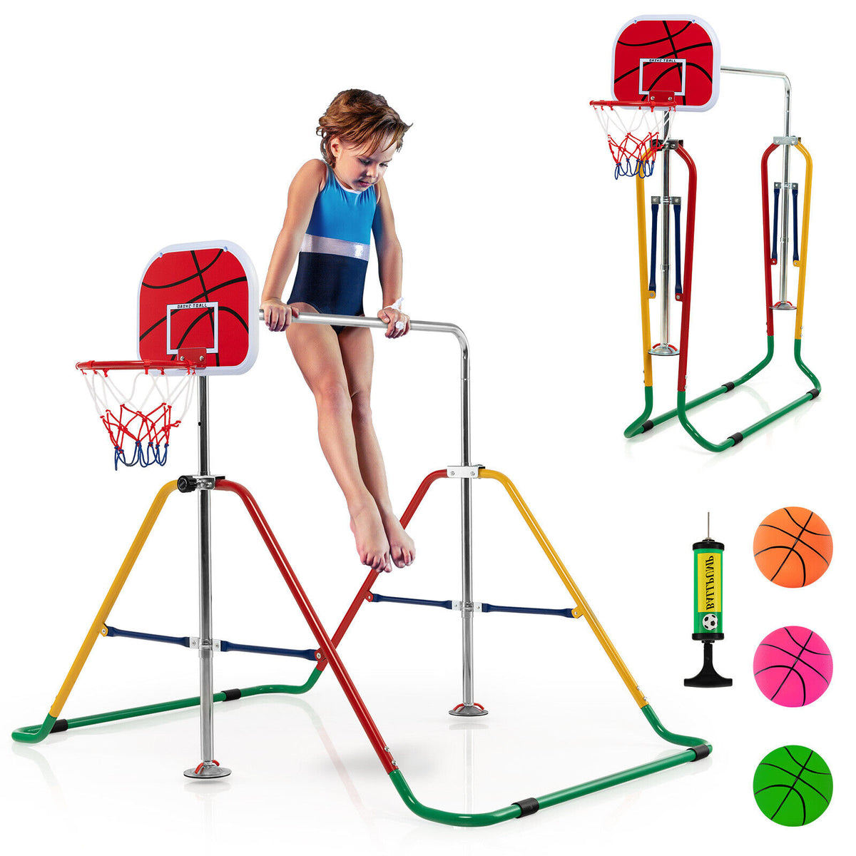 Barre horizontale de gymnastique pliante pour enfants avec panier de basket
