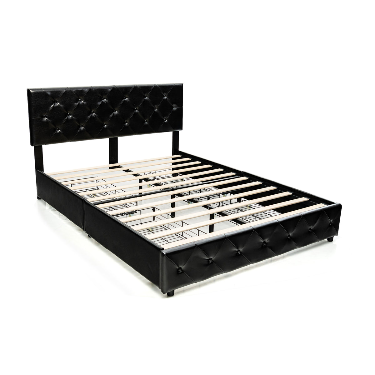 PU Leather Upholstered Platform Bed with 4 Drawers-Simple Bed Frame-DECOROLALA