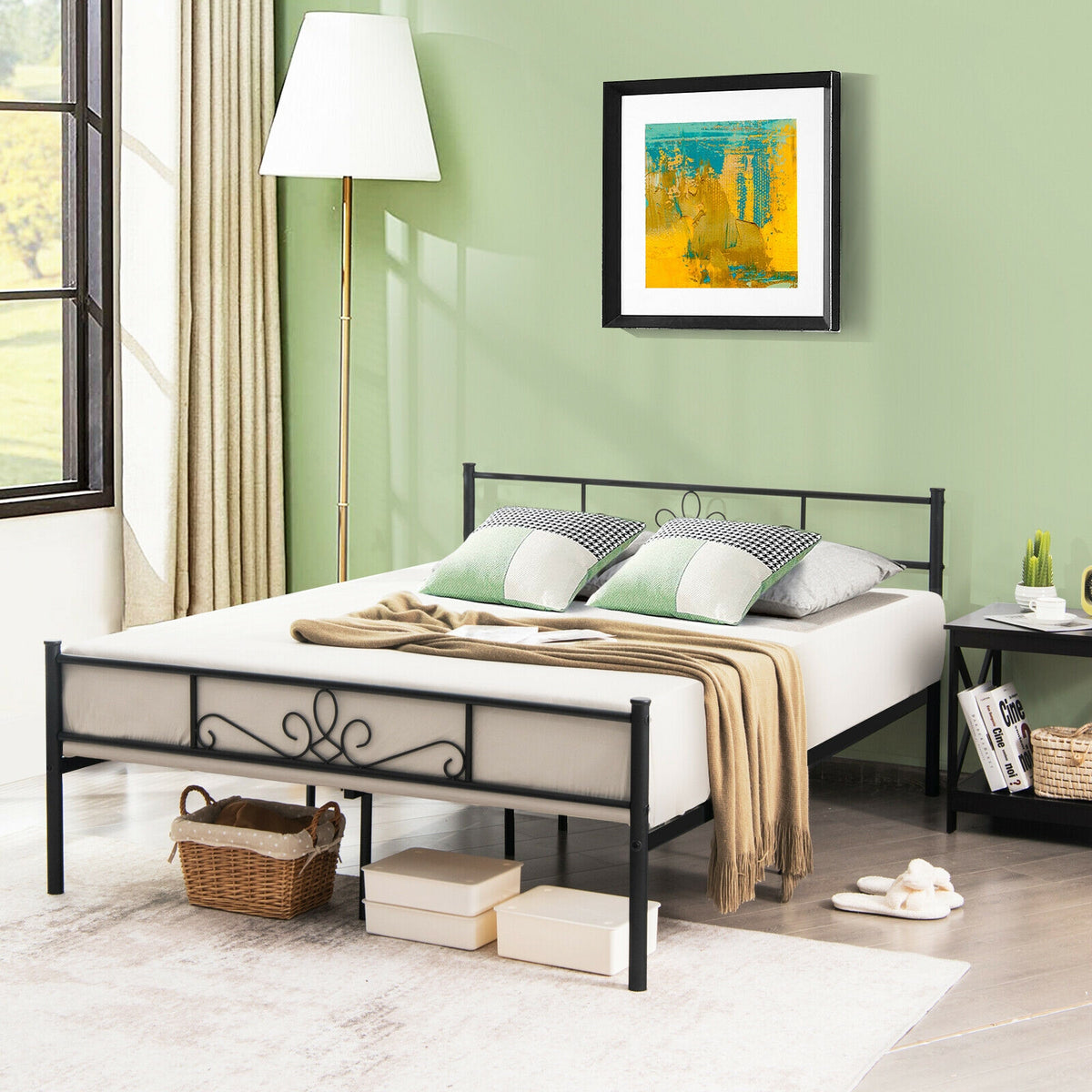 Metal Bed Frame with Headboard and Footboard-Simple Bed Frame-DECOROLALA