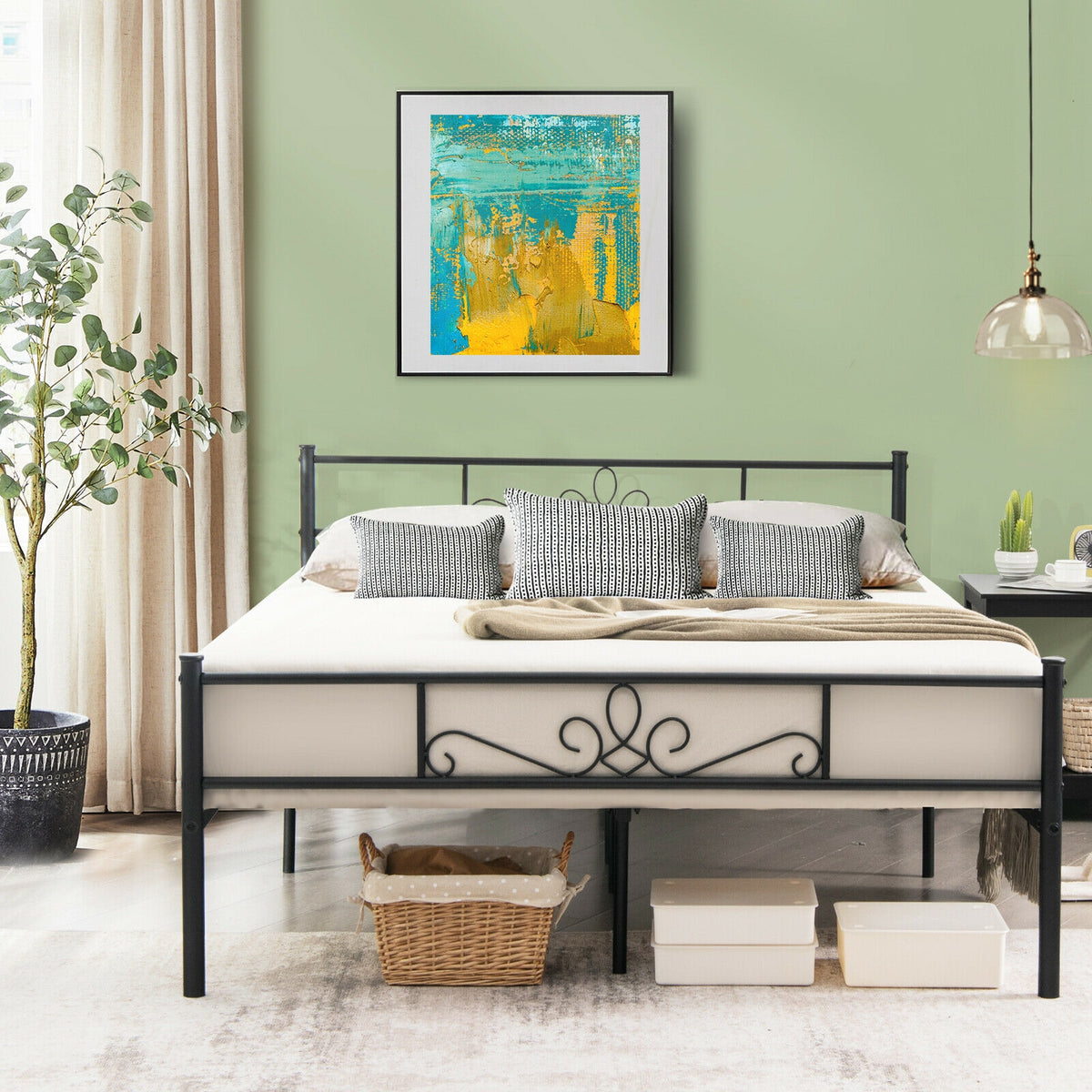 Metal Bed Frame with Headboard and Footboard-Simple Bed Frame-DECOROLALA