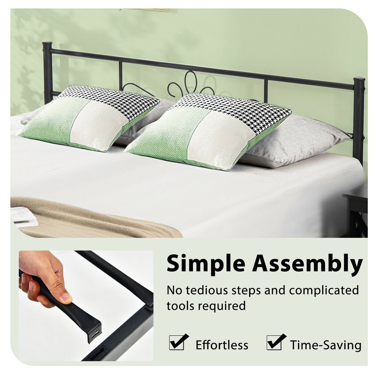 Metal Bed Frame with Headboard and Footboard-Simple Bed Frame-DECOROLALA