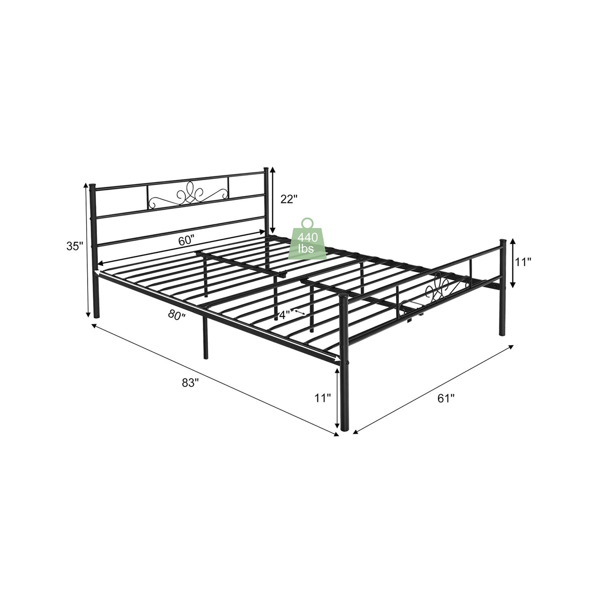 Metal Bed Frame with Headboard and Footboard-Simple Bed Frame-DECOROLALA